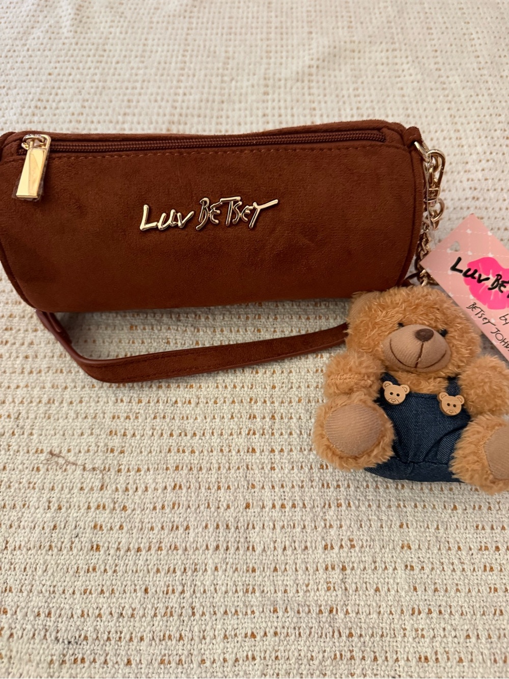 Luv Betsey Cylinder Barrel Shoulder Bag with detachable teddy bear charm NWT